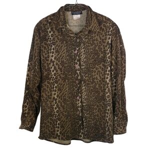 Vintage Rainbow Bridge‎ Green leopard print long sleeve button up